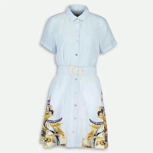 Joie 100% Linen Button Front Belted Floral Dress Womens large‎